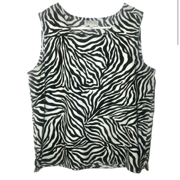 Victoria Morgan 90’s Vintage Sleeveless Top Black/White Animal Print Women’s 8 - Picture 1 of 4
